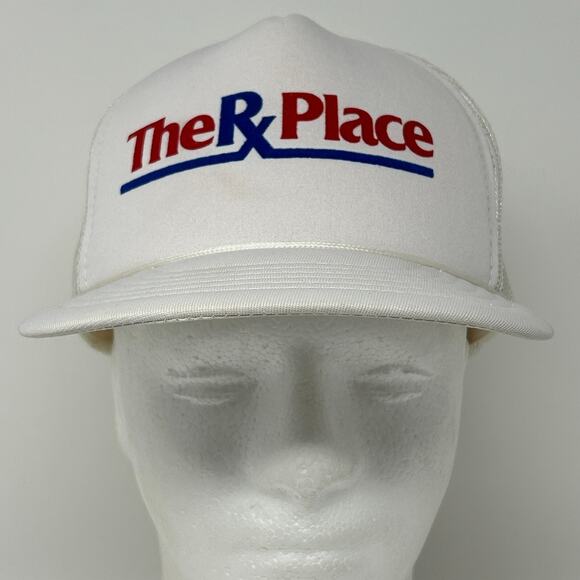 Vintage 80s The RX Place Drug Store Trucker Hat Cap Pharmacy Mesh Snapback White - Picture 2 of 9